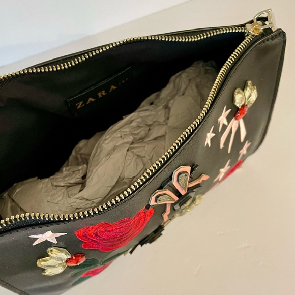 ZARA ROSE EMBROIDERED BAG WITH GOLD CHAIN NWT - Picture 7 of 11